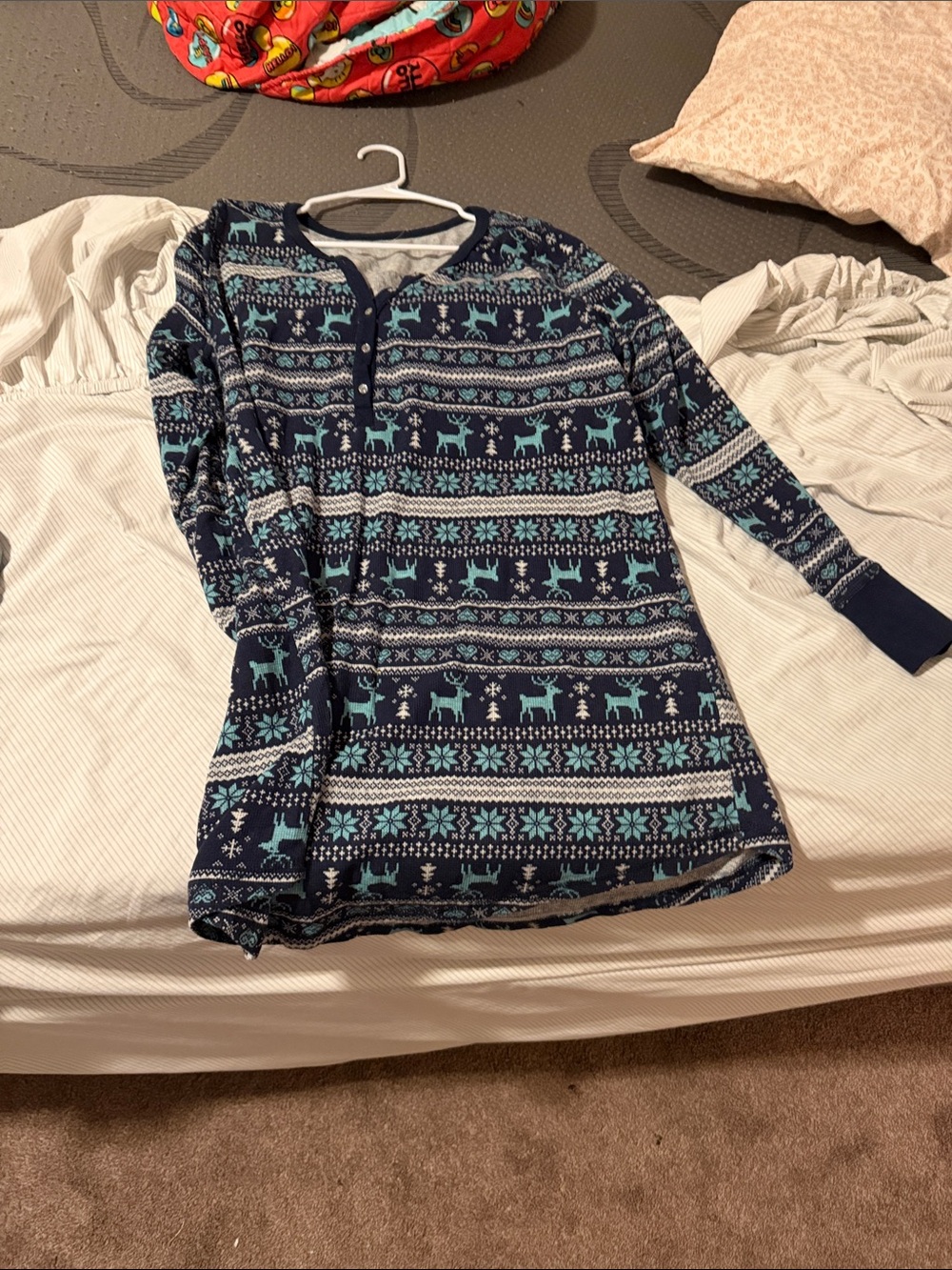 Maurices Navy and Aqua Reindeer Print Henley Pajama Top